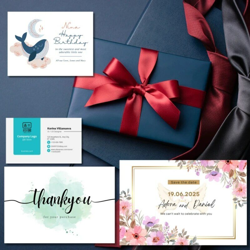بطاقة تزيين هدايا بطباعة على الوجهين ، بطاقات شكر ، بطاقة عمل ، ألوان كاملة ، شعار شخصي ، دعوة زفاف