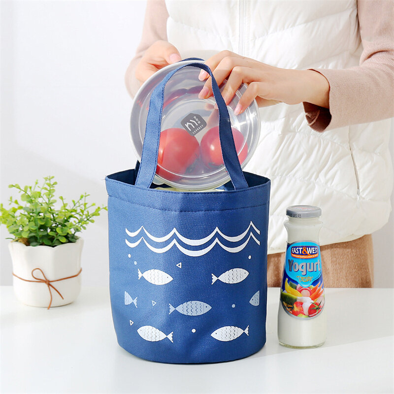 اليابانية على غرار برميل مستديرة صندوق الغداء حقيبة سعة كبيرة مقاوم للماء الحرارية حقيبة الغداء المحمولة الرباط العزل بينتو حقائب