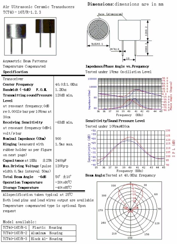 أجهزة الاستشعار بالموجات فوق الصوتية المتكاملة مقاوم للماء ، التحقيق TCT40-16 الإرسال والاستقبال ، RT ، 16 مللي متر ، 10 مللي متر ، 40KHZ ، 1 5 10 قطعة