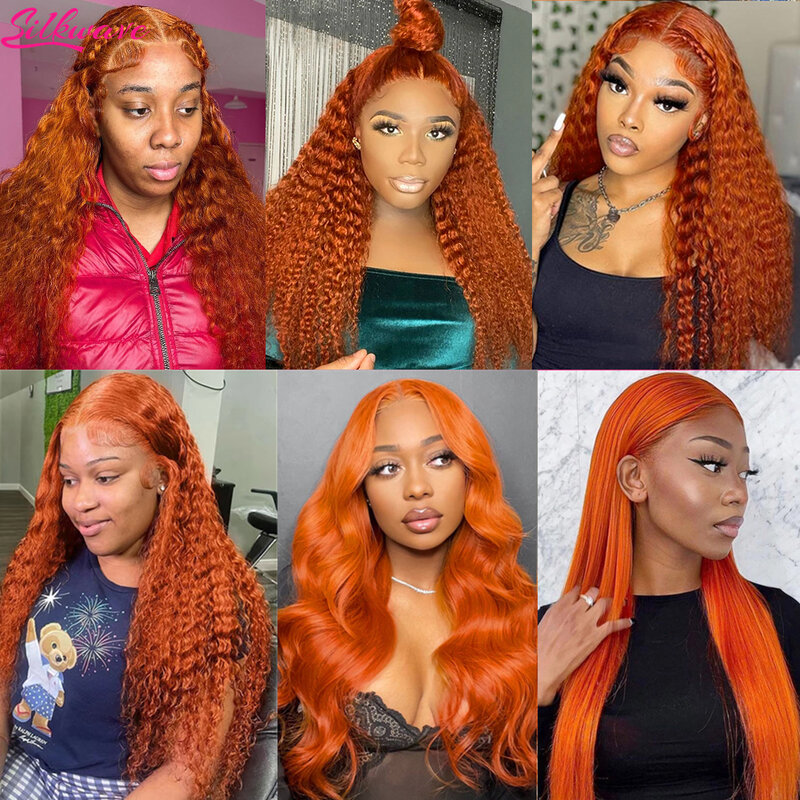 باروكات شعر طبيعي برتقالية من الزنجبيل للنساء ذوات البشرة السمراء ، موجة عميقة ، باروكة أمامية عالية الوضوح 13x6 ، 13x4 ، موجة مجعد ، الدانتيل أمامي ، ملون