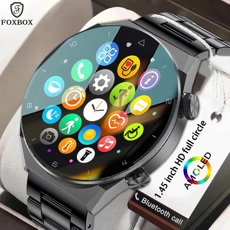 Foxbox شحن لاسلكي ساعة للرجال NFC Smartwatch AMOLED ساعة ذكية busines HD شاشة بلوتوث دعوة بطارية سعة كبيرة
