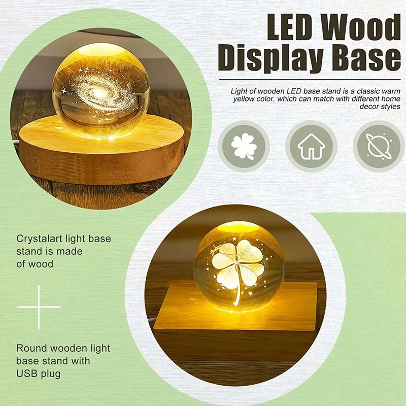 2 قطع الخشب ضوء عرض قاعدة خشبية LED عرض قاعدة الكريستال والزجاج ضوء قاعدة حامل الخشب LED عرض موقف