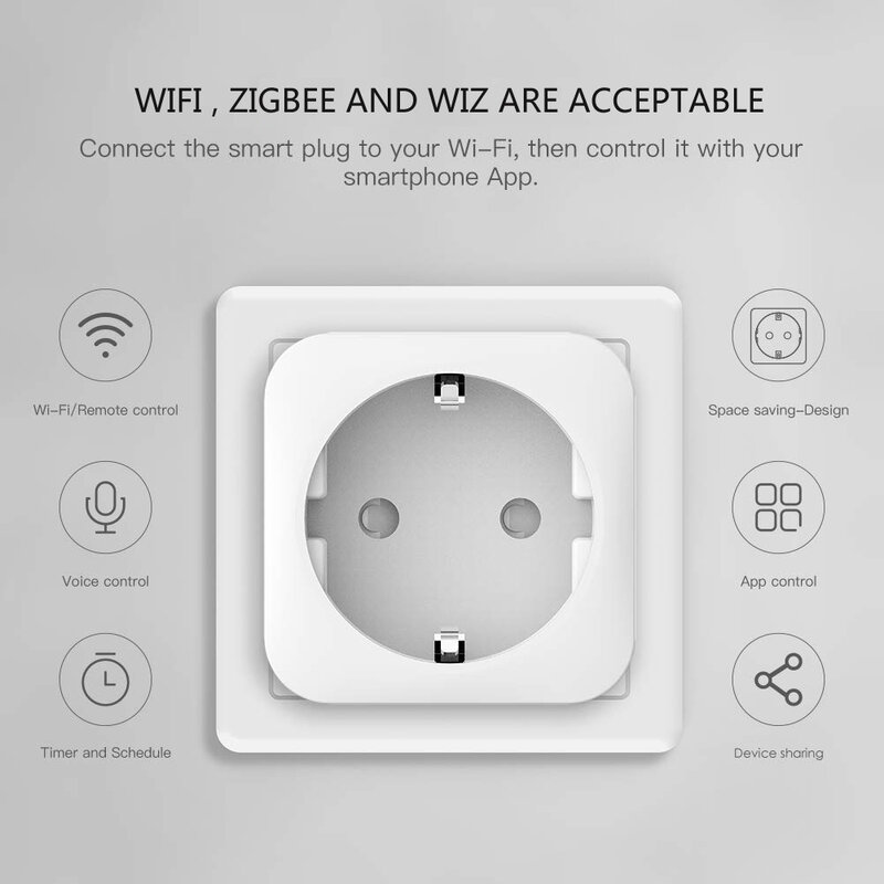Tuya Wifi الذكية التوصيل الاتحاد الأوروبي 16A مع وظيفة مراقبة الطاقة اللاسلكية App صوت التحكم عن بعد المقبس يعمل مع أليكسا جوجل المنزل