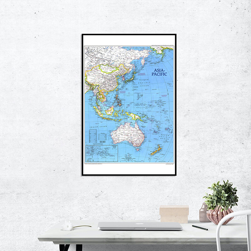 A1 حجم خريطة العالم الجدار ملصق رذاذ اللوحة خريطة آسيا المحيط الهادئ الملحق في نوفمبر 1989 الملصقات والمطبوعات غرفة المعيشة