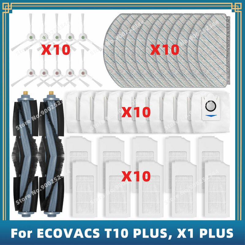 إكسسوارات قطع غيار بديلة ، فرشاة جانبية رئيسية ، فلتر Hepa ، قماش ممسحة ، كيس غبار ، متوافق مع ECOVACS T10 PLUS ، X1 PLUS