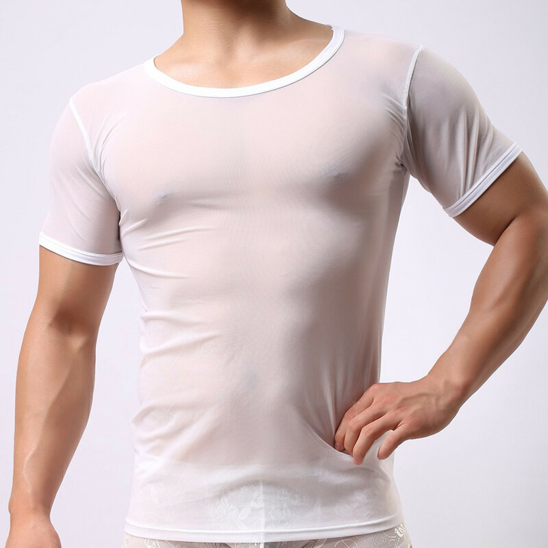 قميص رجالي ملابس للمثليين قميص رجالي شبكي شفاف شفاف شفاف بأكمام طويلة