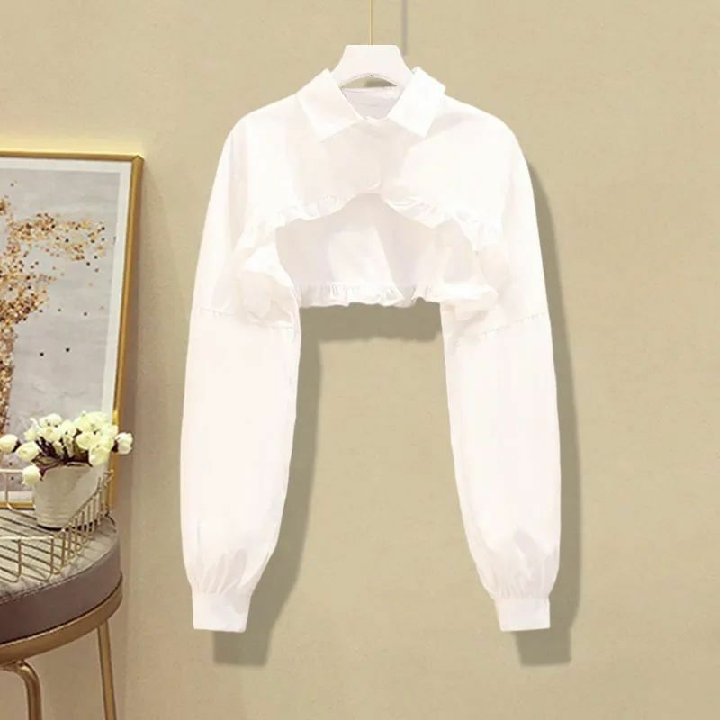 كبار غير النظامية موضة قطعتين الدعاوى طويلة الأكمام قميص أبيض فستان الكورية موضة أنيقة مجموعة الإناث عادية Y2k تنورة دعوى