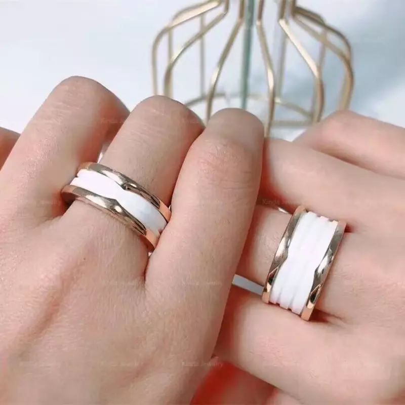 خاتم سيراميك مخصص للنساء ، هدية مجوهرات كلاسيكية ، أبيض وأسود ، فضة إسترليني S925 ، علامة تجارية للأزياء ، زوجين ، الأكثر مبيعًا