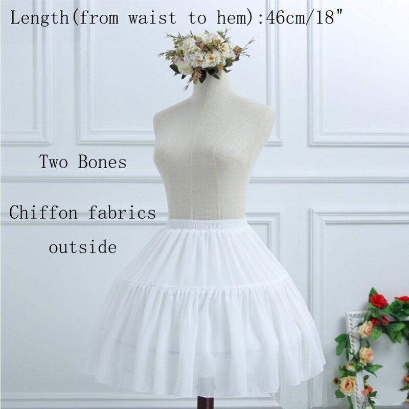 Ball Gown 2 Hoops Underskirt Petticoat Short Dress Cosplay Chiffon 2 Bones Lolita Ballet Rockabilly Crinoline Half Ships