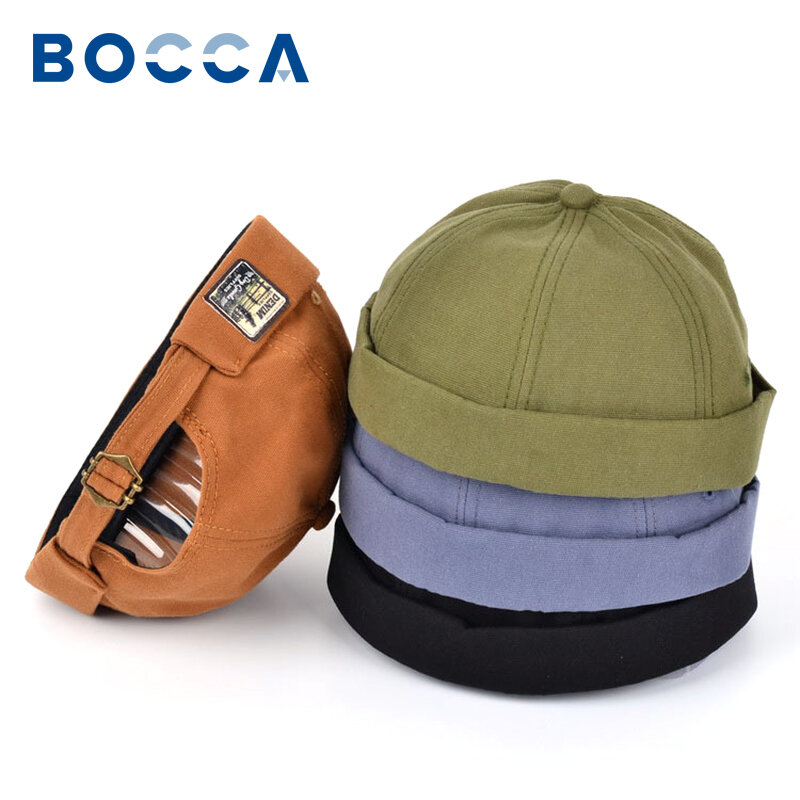 Bocca خمر قبعة دوكر Brimless قبعة Skullcap الرجعية القطن قابل للتعديل Soild اللون الصيف الخريف الربيع الهيب هوب موضة