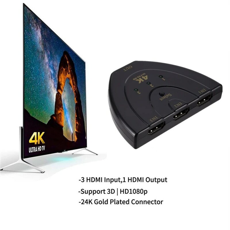 4K * 2K Mini 3 Port HDMI-متوافق مع 1.4 التبديل HD 4K الجلاد HD الخائن 1080P 3 في 1 خارج محول فيديو ل DVD HDTV Xbox PS3 PS4