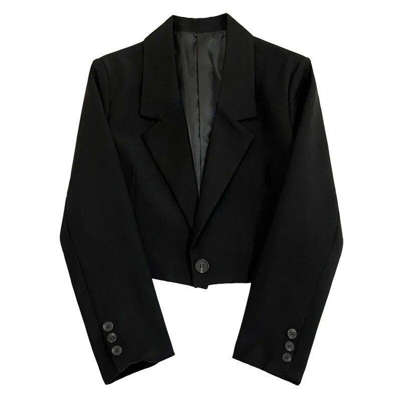 Lnsozkdg-سترة بدلة سوداء قصيرة للنساء ، سترة غير رسمية ، تصميم راقٍ ، مكان مناسب ، زر واحد ، ملابس نسائية ، الربيع ، الخريف ، جديد ،