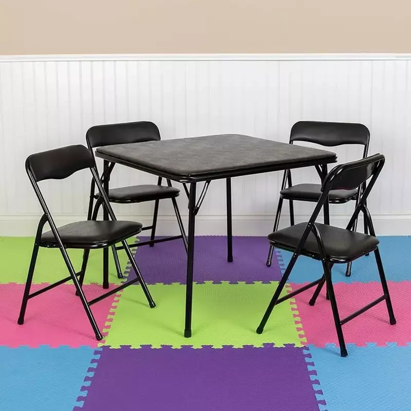 طاولة وكراسي مربعة قابلة للطي للأطفال ، مكتب للأطفال ، الرعاية النهارية والفصول الدراسية ، شحن أسود ، أثاث مجاني للأطفال ، 5 *
