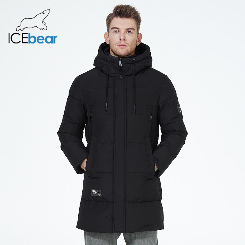 ICEbear-سترة رجالي بقلنسوة متوسطة الطول ، معطف سميك من القطن ، موضة دافئة ، ملابس شتوية ، MWD3061D ، 2023