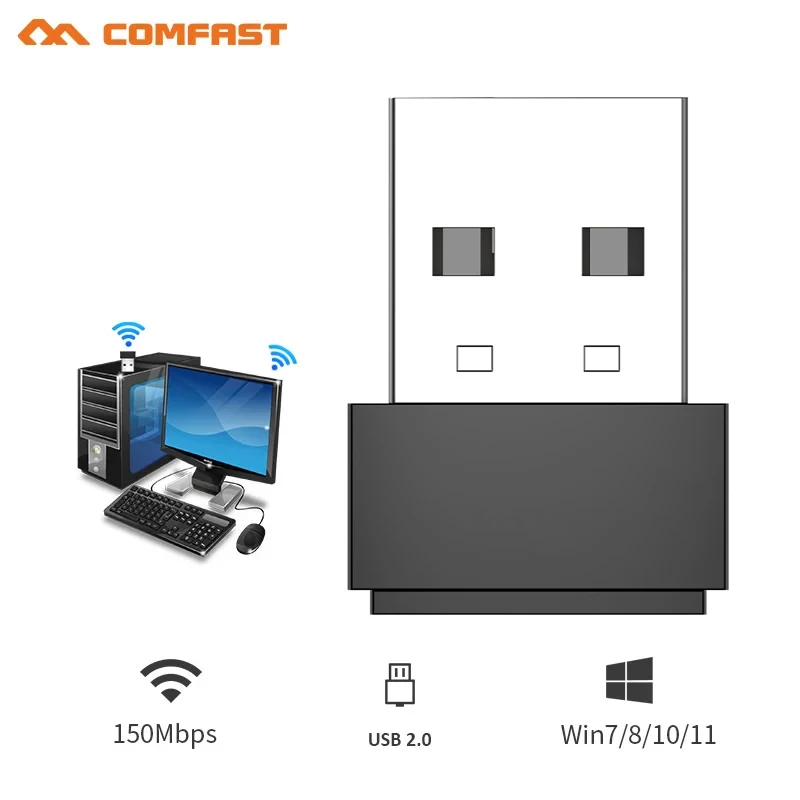 محول واي فاي USB صغير ، دونجل استقبال لاسلكي ، بطاقة شبكة ، كمبيوتر محمول ، كمبيوتر شخصي ، عصا واي فاي ، باعث مفتاح USB ، هوائي ، 150Mbps ، 802.11B ، g ، n