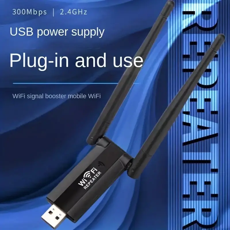 مكرر USB واي فاي مع مدى طويل ، مقوي إشارة لاسلكية ، موسع لسطح المكتب ، الكمبيوتر ، الكمبيوتر المحمول ، موسع ، 2 هوائي ، 300 متر ، 2.4 جرام