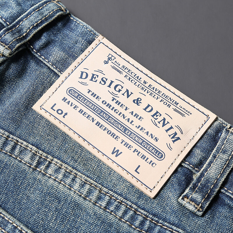 مصمم أزياء الرجال الجينز الرجعية الأزرق عالية الجودة مطاطا سليم صالح ممزق جينز الرجال Vintage بنطلون عادية الدينيم السراويل Hombre
