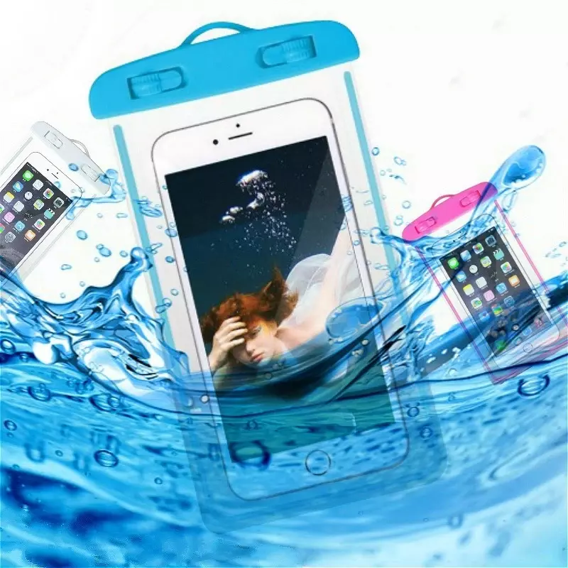 شفافة شاشة تعمل باللمس قضية الهاتف المحمول ، مضيئة كيس مقاوم للماء ، بولي كلوريد الفينيل ، السباحة في الهواء الطلق والتجديف