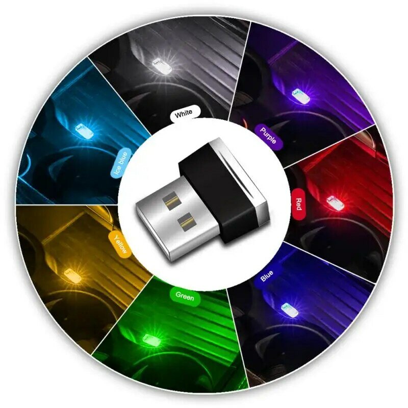 USB صغير LED ضوء السيارة المحيطة ليلة ضوء الزخرفية مصباح النيون السيارات الداخلية جو الطوارئ الكمبيوتر المحمول شحن الطاقة