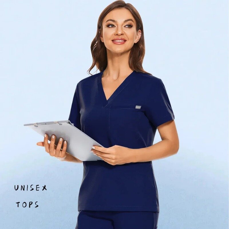 زي موحد طبي موحد للممرضات ، قمصان قصيرة الأكمام ، قمصان رجالية ، بلوزة للركض بلون واحد ، ملابس عمل للطبيب ، جودة عالية