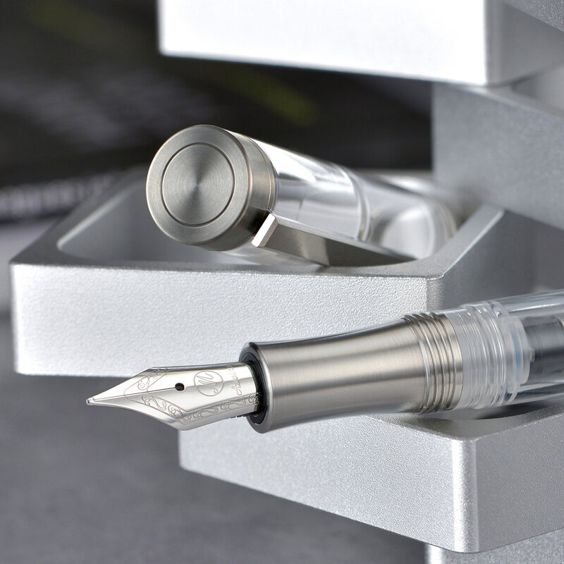 قلم حبر تيتانيوم Asvine V200 ، ملء فراغي ، Asvine / BOCK EF/F/B Nib ، قلم كتابة ناعم شفاف من الأكريليك