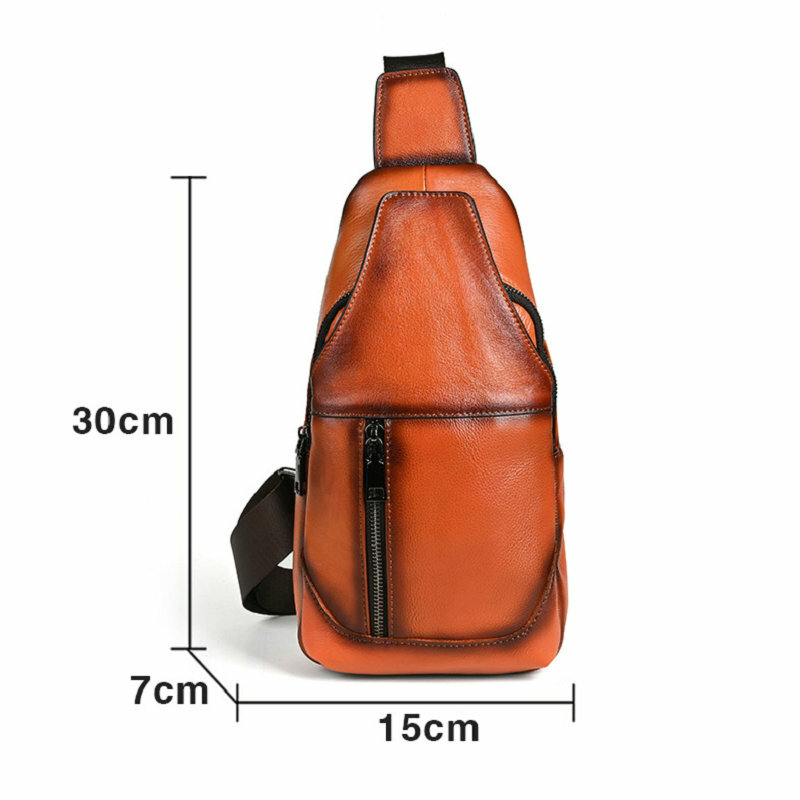 حقيبة صدر من الجلد الطبيعي للرجال ، حقيبة كتف ذات سعة كبيرة للأنشطة الخارجية