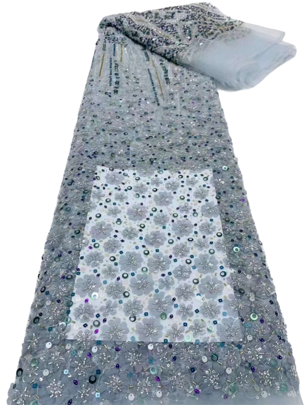 قماش مصنوع يدويًا مع الخرز للنساء ، شبكة تطريز ، أربطة خارجية من الدانتيل ، فستان حفل زفاف ، تصميم موضة جديدة ، فاخر ونبل