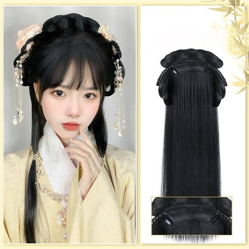 شعر مستعار صيني قديم للنساء ، شعر مستعار Hanfu ، غطاء رأس ، تصوير ، إكسسوار رقص ، كعكة شعر مدمجة ، أسود