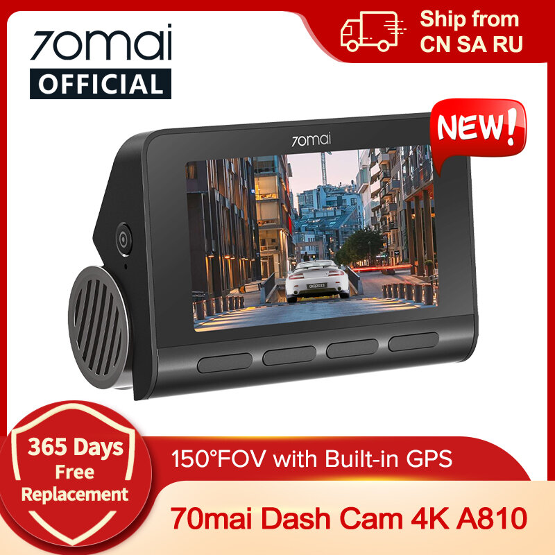 كاميرا 70mai-dash مع نظام تحديد المواقع المدمج ، جهاز DVR لركن السيارات ، UHD 4K ، تتبع مسار ثنائي القناة ، ADAS ، 24H ، A810 ، A810 ، 150FOV