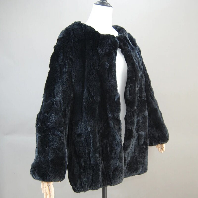 معطف فرو أرنب حقيقي للنساء ، معطف طويل ، أصلي ، علامة تجارية جديدة رائجة البيع ، الشتاء ،