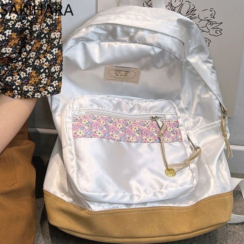 حقيبة مدرسية زهرية بسعة كبيرة لطلاب الجامعات ، حقيبة ظهر كاجوال بألوان متباينة ، الكورية الحلوة ، اليابانية ، كل المطابقة