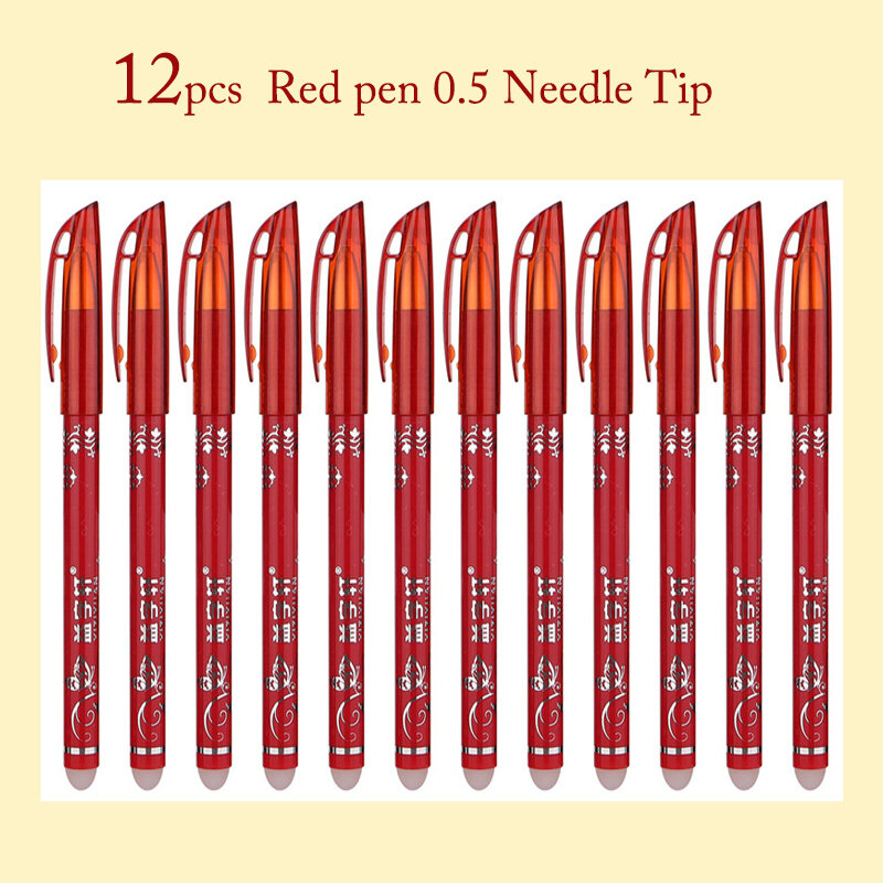 12 قطعة قابل للمسح هلام القلم الأزرق الأسود الأحمر الحبر 0.5 0.38 مللي متر قابل للغسل مقبض قلم حبر جاف إبرة تلميح قضيب طالب للكتابة رسم