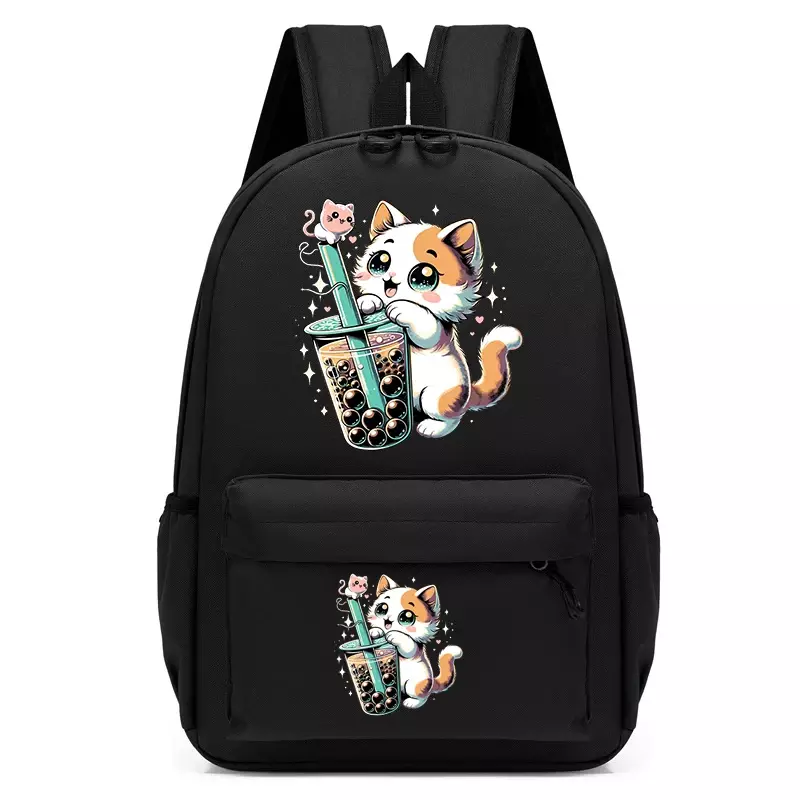 حقيبة ظهر للفتيات والمراهقين ، حقيبة سفر مع usb ، تصميم boba anime cat ، حقيبة ترفيهية للكمبيوتر المحمول