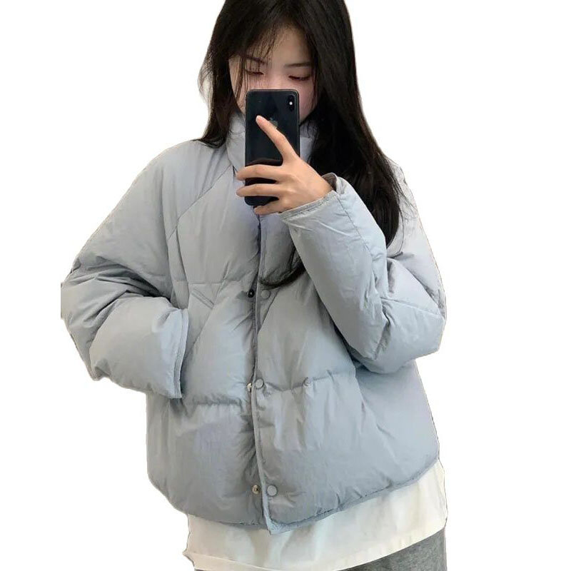 موضة سترة قطنية زرقاء قصيرة للنساء 2023 النسخة الكورية الجديدة سترة قطنية دافئة الخبز معطف الشتاء ملابس خارجية سترات