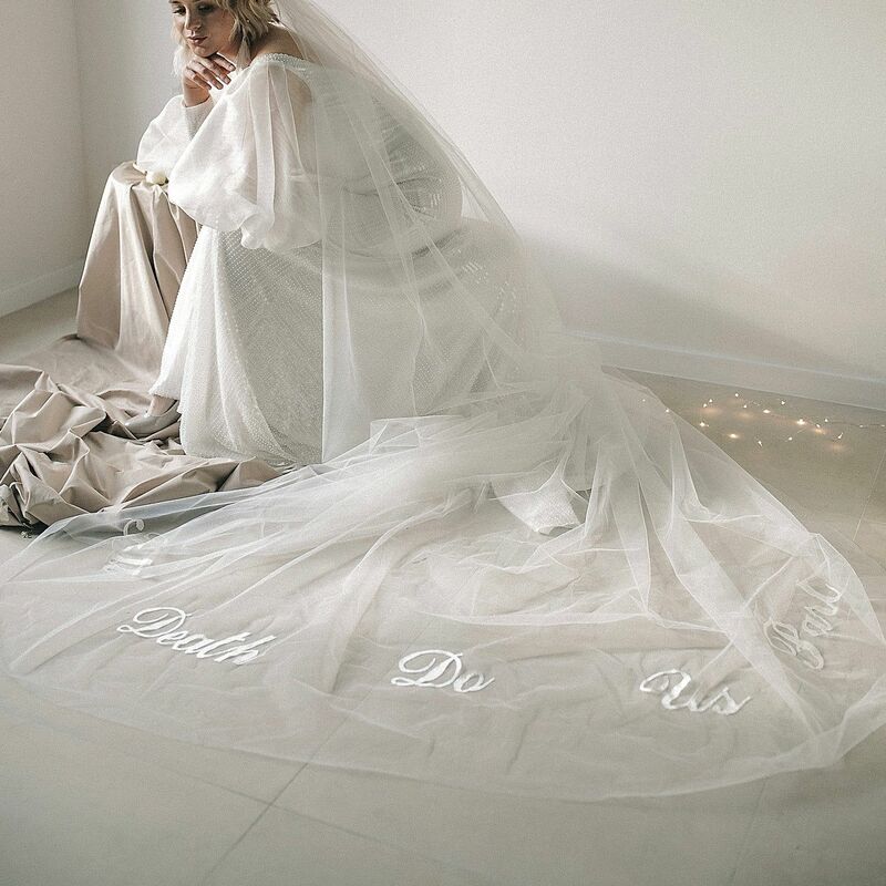 YF حجاب الزفاف مخصص الحجاب الزفاف مفصل مع عبارات الراقية التخصيص الخاص للحجاب