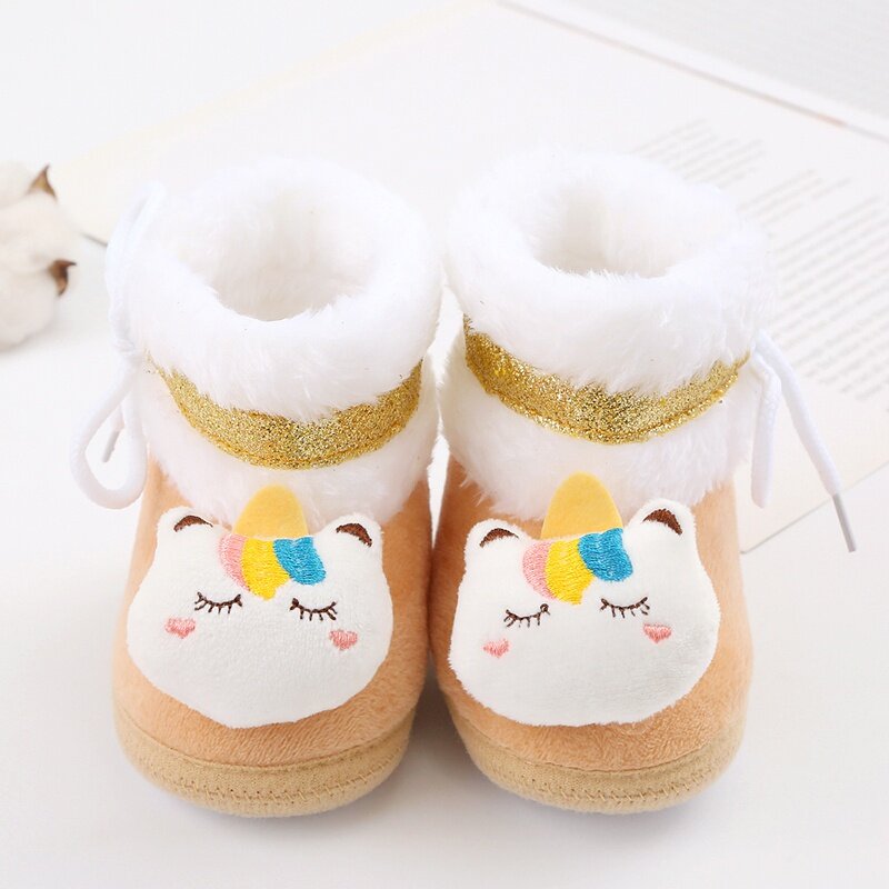 الوليد الطفل الأحذية الأحذية لطيف الكرتون صبي فتاة طفل الشتاء أفخم الثلوج الجوارب الدافئة سرير الرضع الأحذية
