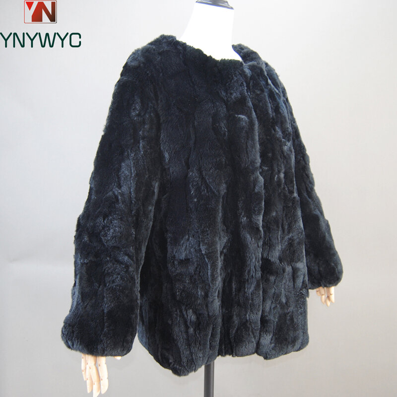 معطف فرو أرنب حقيقي للنساء ، معطف طويل ، أصلي ، علامة تجارية جديدة رائجة البيع ، الشتاء ،