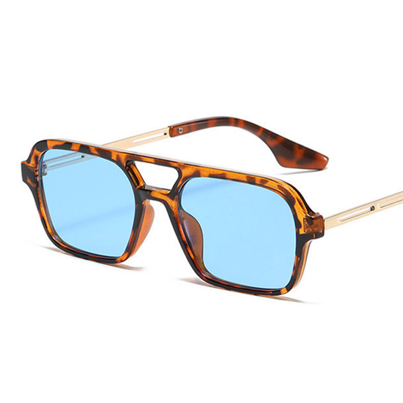 إطار صغير مربع النظارات الشمسية امرأة العلامة التجارية مصمم الموضة الفاخرة نظارات الشمس الإناث Vintage الجوف ليوبارد الأزرق Oculos دي سول