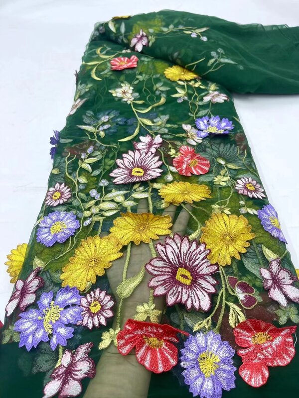 فستان أفريقي دانتيل ثلاثي الأبعاد للنساء ، شبكة فرنسية ، نيجيري ، تول ، تطريز ، جودة عالية ، أحدث ، قماش زهرة