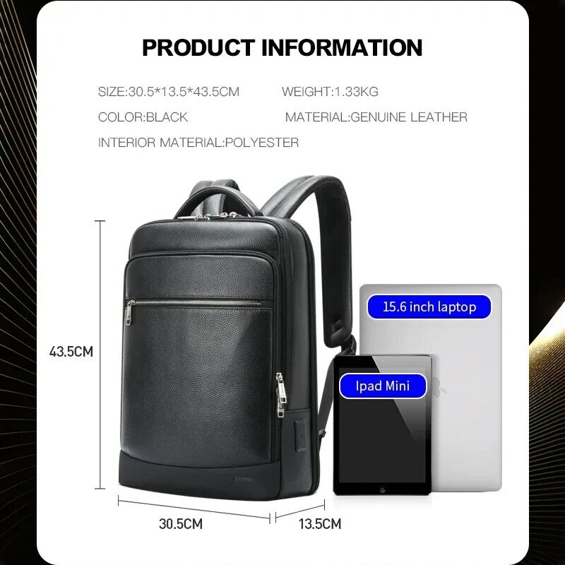 BOPAI 2023 Natural Cowskin 100٪ جلد أصلي للرجال حقيبة ظهر عصرية للأعمال السياحية بسعة كبيرة حقيبة مدرسية حقيبة كمبيوتر محمول جلدية