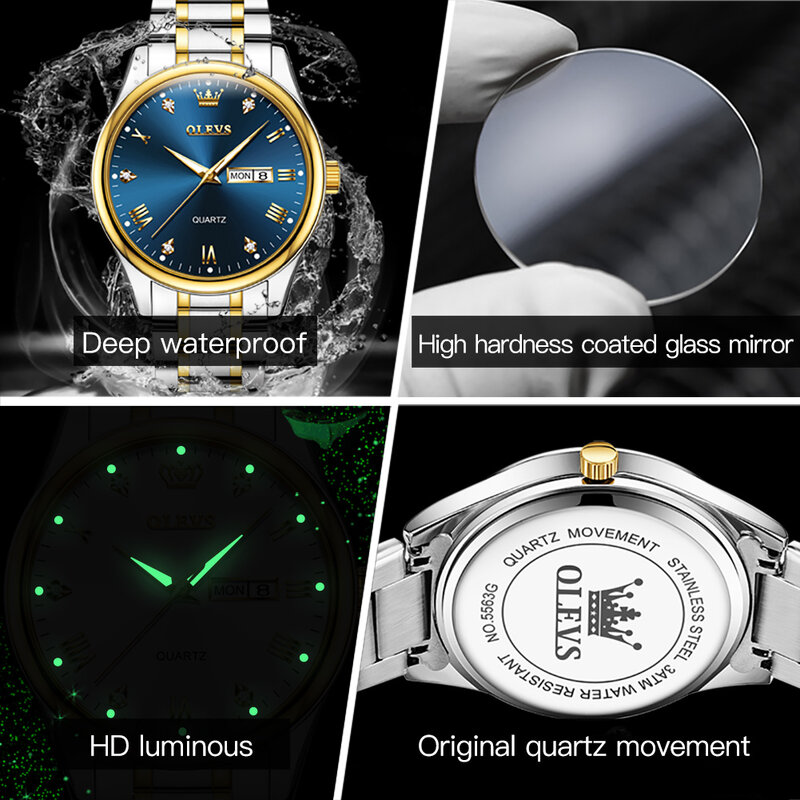 ساعة يد كوارتز مقاومة للماء من الفولاذ المقاوم للصدأ للرجال ، ساعة رياضية ، غير رسمية ، تاريخ ، فاخرة ، أزياء