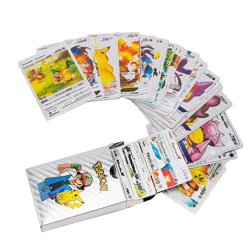 بوكيمون بطاقات معدنية 54 قطعة صندوق الذهب والفضة الأسود Vmax GX Charizard بيكاتشو جمع نادر معركة المدرب بطاقة ألعاب أطفال هدية