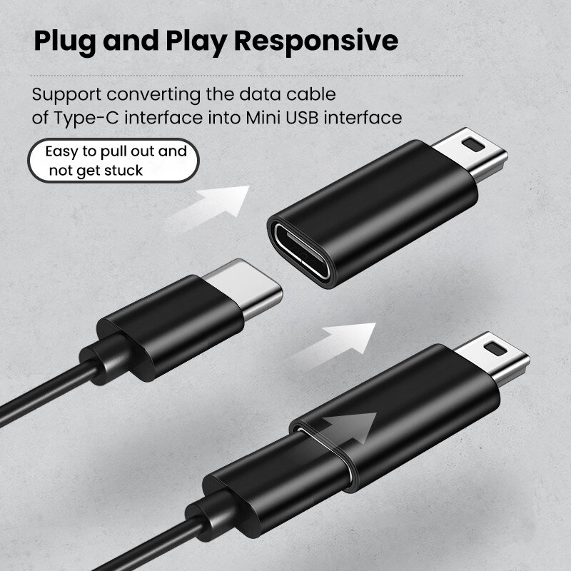 USB صغير إلى نوع C محول 5 دبوس ذكر USB صغير إلى أنثى USB نوع C نقل البيانات موصل ل GoPro MP3 كاميرا قطعة منظم