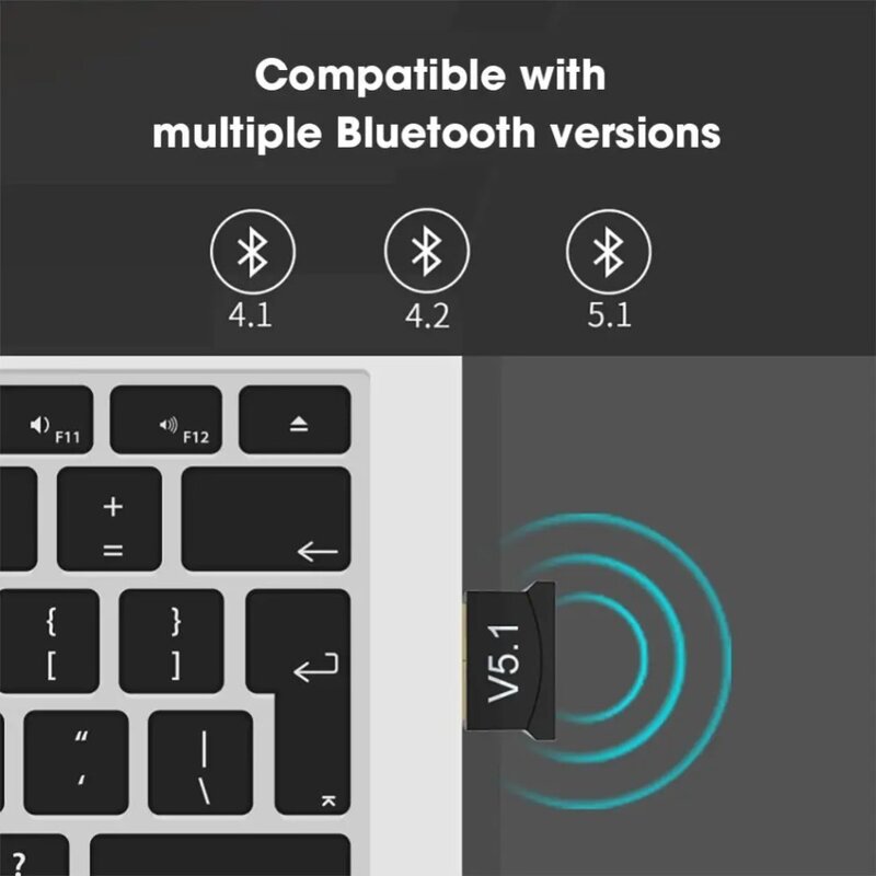 جهاز استقبال محول بلوتوث USB ، دونغل صوتي لاسلكي للكمبيوتر الشخصي ، كمبيوتر محمول ، بلوتوث V5.1