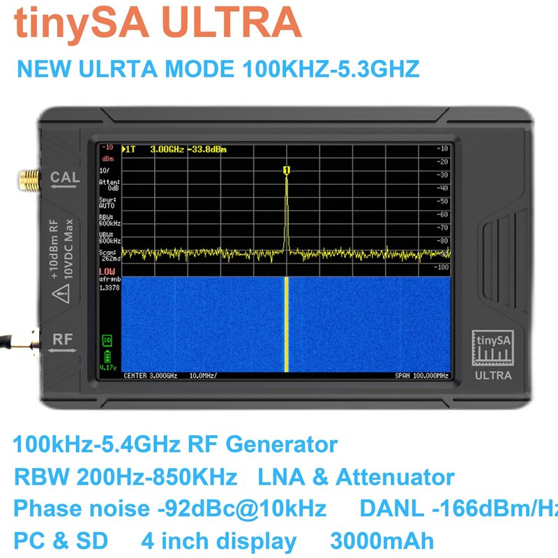 مولد إشارة RF محمول باليد ، محلل طيف لهوائي الموجات القصيرة للراديو ، TinySA ، Ultra 4 "، من من من أجل dr-GHz