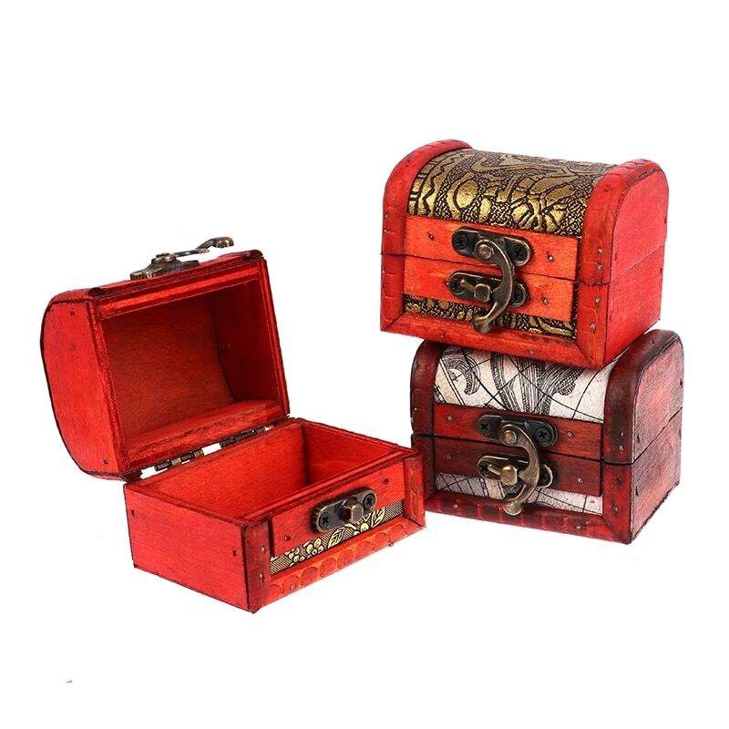 العتيقة مصغرة الخشب الكنز الصدر صندوق تخزين المجوهرات المنظم صندوق هدية صندوق مجوهرات صندوق