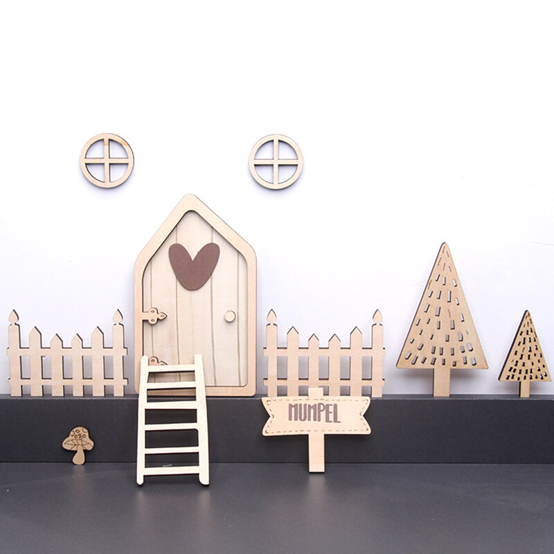 باب حديقة خرافية خشبي يدوي الصنع للأطفال ، بيت دمية ، لوحة ذاتية الصنع ، مشغولات ثلاثية الأبعاد ، علامات منزلية ، هدايا عيد الميلاد وعيد الميلاد ، مجموعة واحدة