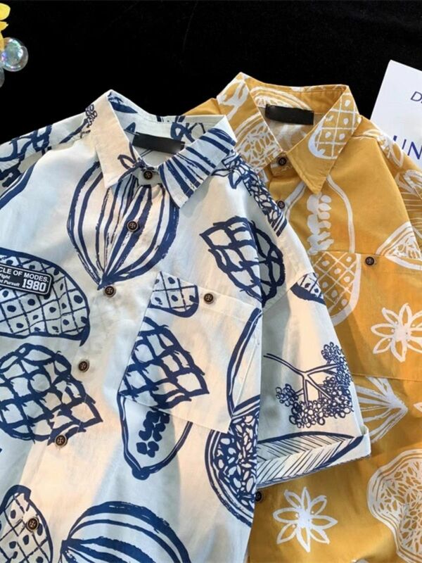 قمصان زهرية بأكمام قصيرة للرجال والنساء ، قمصان هاواي فضفاضة ، أزواج اميريين رائجة ، قمصان شاطئ غير رسمية ، موضة صيفية ، جديدة ،
