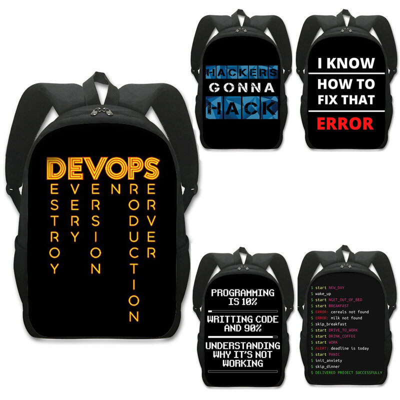 DEVOPS-حقيبة ظهر مبرمجة للرجال والنساء ، حقيبة ظهر ترميز مضحكة ، كمبيوتر Devops ، مهووس ، حقائب ظهر مبرمج للأطفال ، حقائب مدرسية