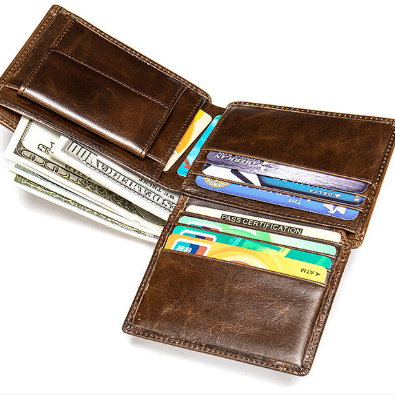 محفظة رجالية عادية قصيرة ريترو جلد طبيعي محافظ الرجال حقيبة المال محفظة العلامة التجارية الفاخرة حامل بطاقة الائتمان اثنين أضعاف عملة المحافظ